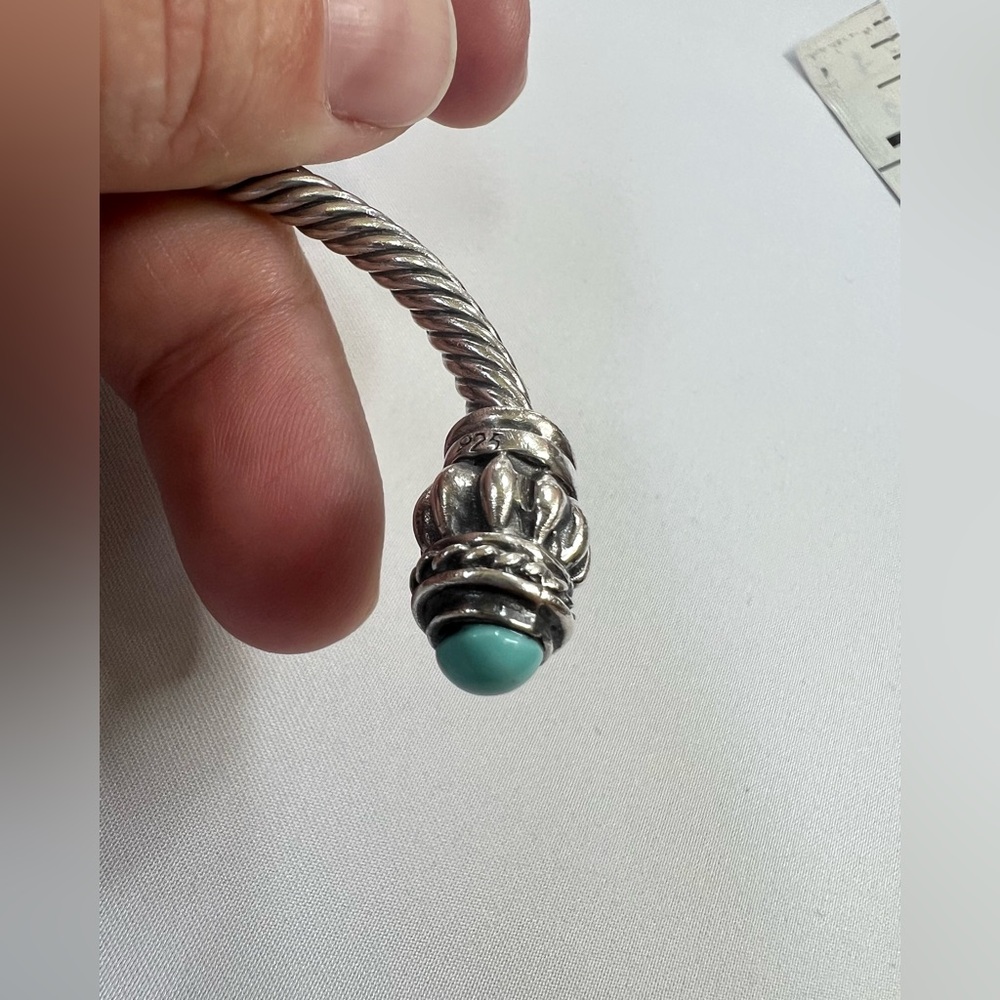 Vintage Sterling Silver Cable Turquoise Bracelet Cuff - Picture 14 of 16